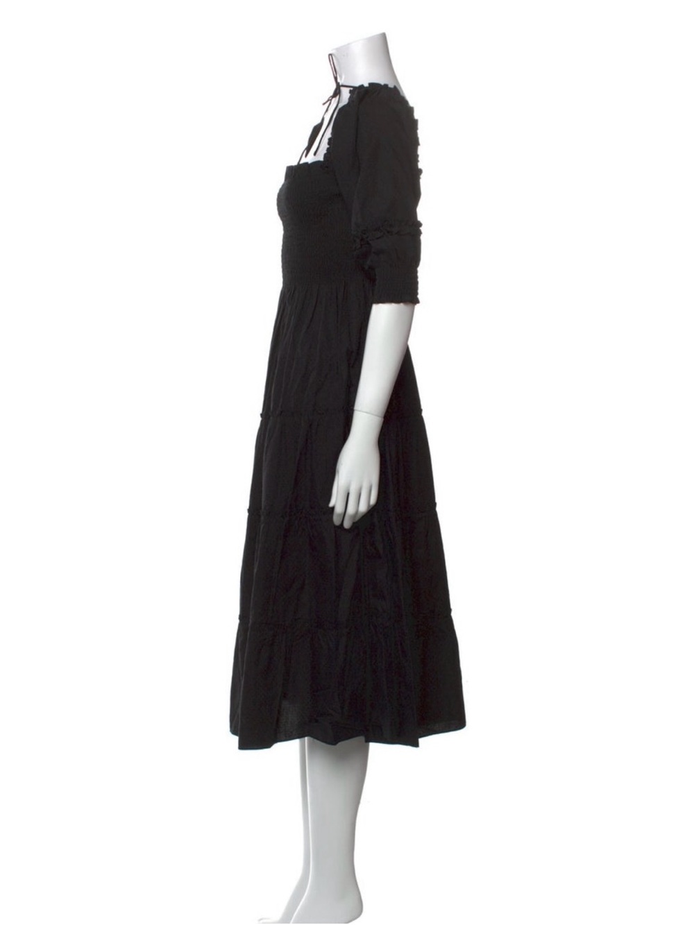 Hill House Home Black Ruffle Square Neck Midi Dress XS Cottagecore - Picture 3 of 4